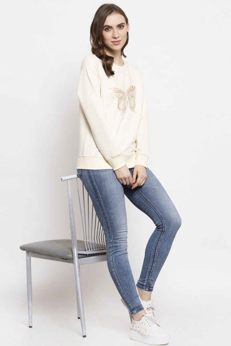 Gipsy Cream Solid Poly Cotton Sweatshirt