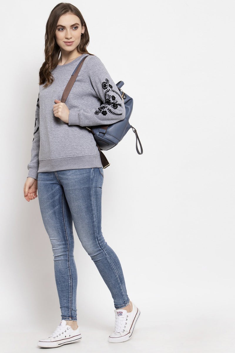 Gipsy Grey Solid Poly Cotton Sweatshirt
