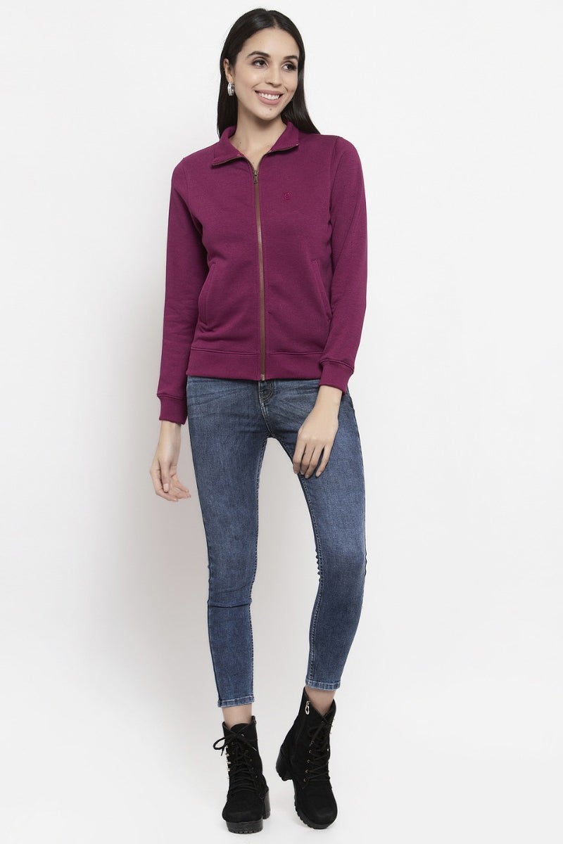 Gipsy Magenta Purple Self Design Poly Cotton Sweatshirt
