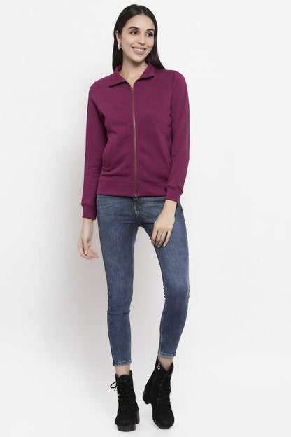 Gipsy Magenta Purple Self Design Poly Cotton Sweatshirt
