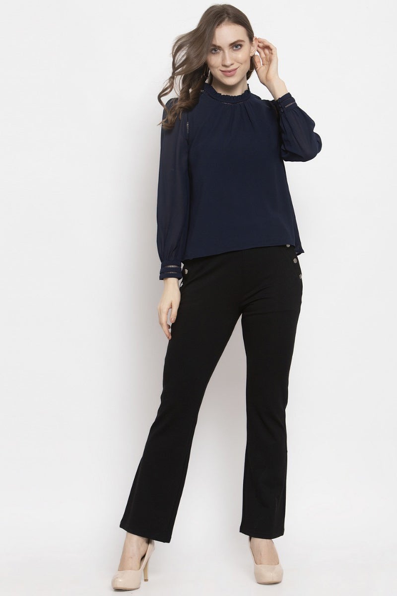 Gipsy Navy Blue Solid Georgette Top