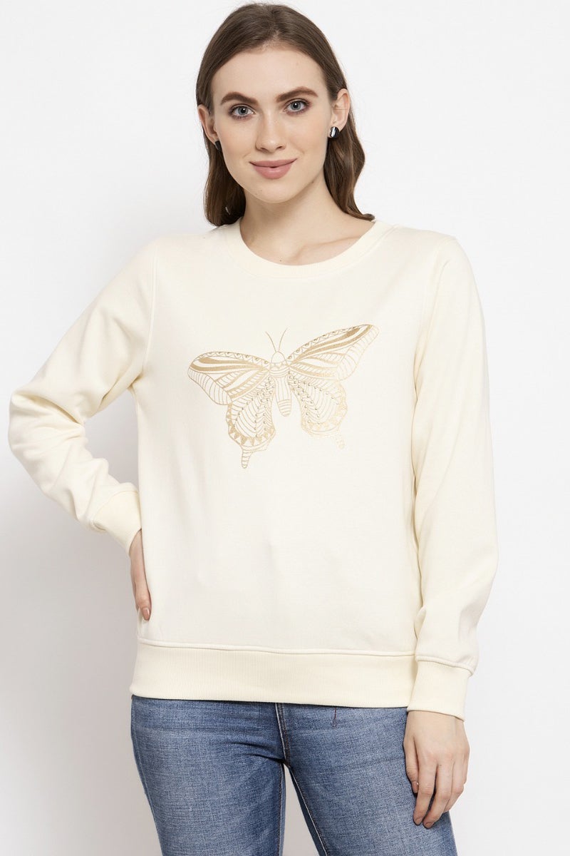 Gipsy Cream Solid Poly Cotton Sweatshirt