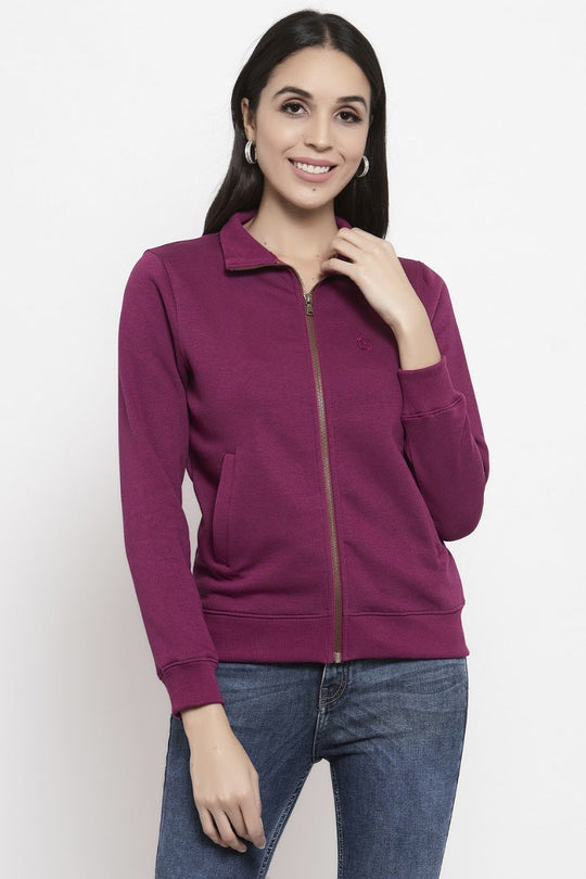 Gipsy Magenta Purple Self Design Poly Cotton Sweatshirt