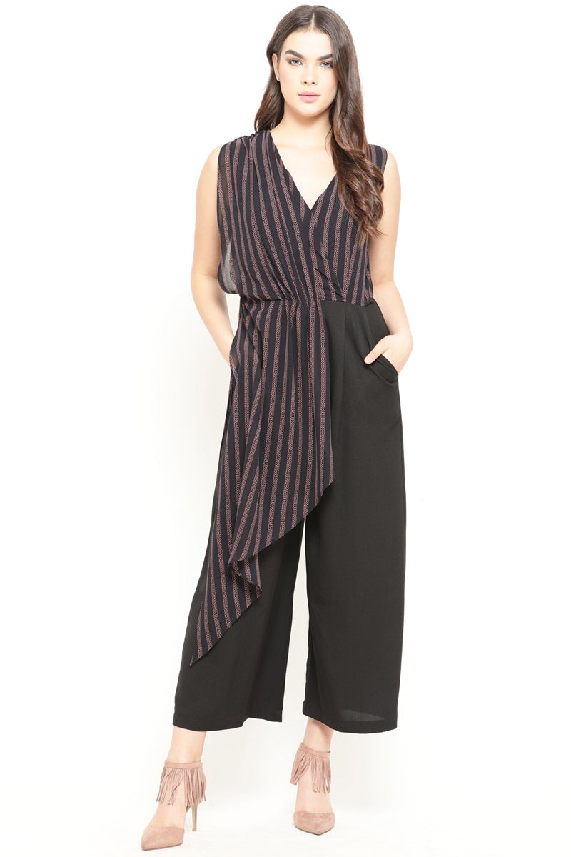 Gipsy Black Striped Georgette Jumpsuit