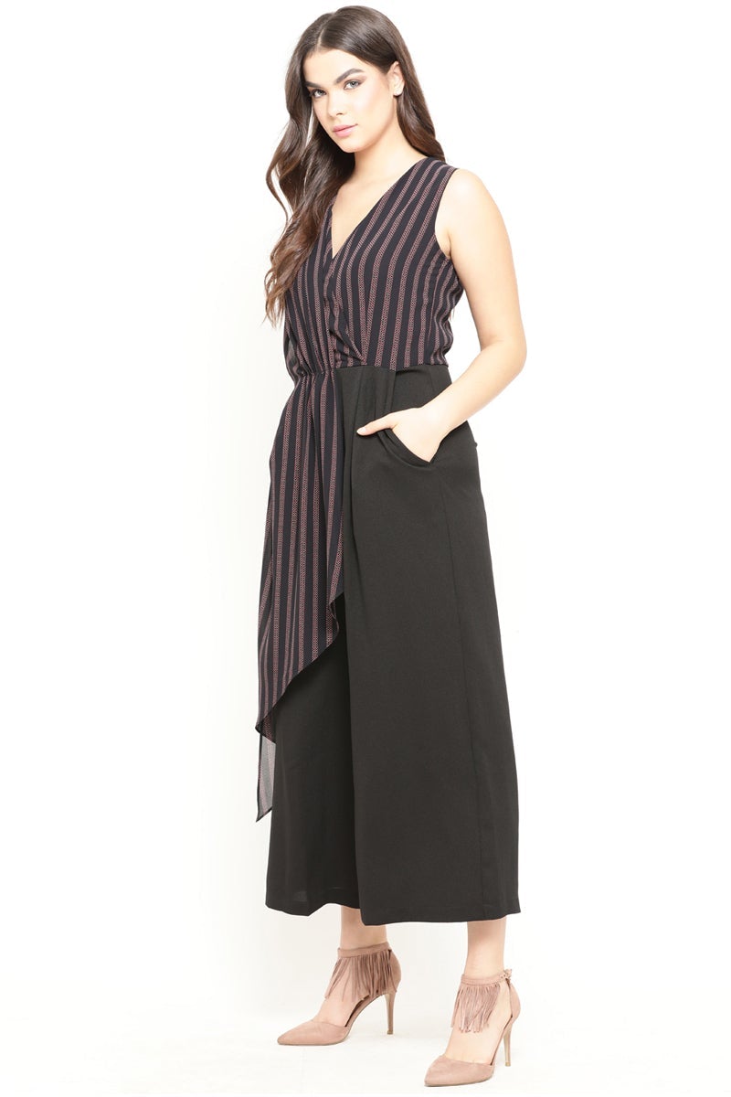 Gipsy Black Striped Georgette Jumpsuit