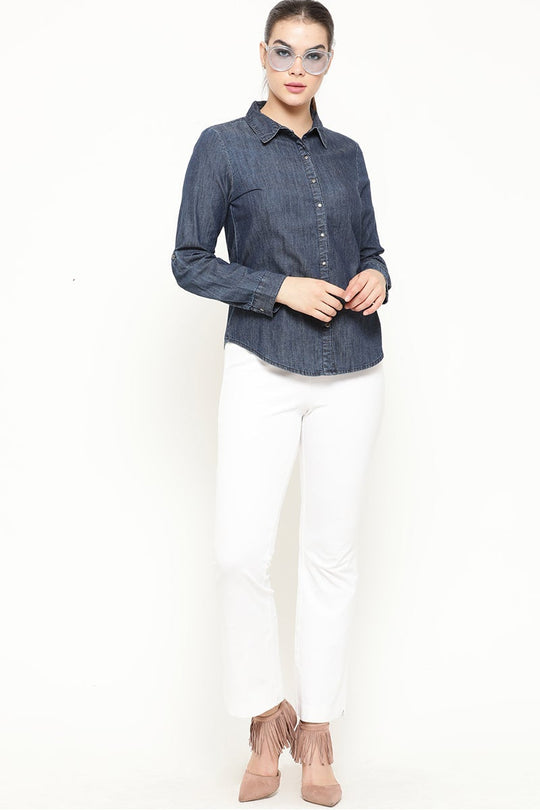 Gipsy Indigo Blue Solid Cotton Shirt