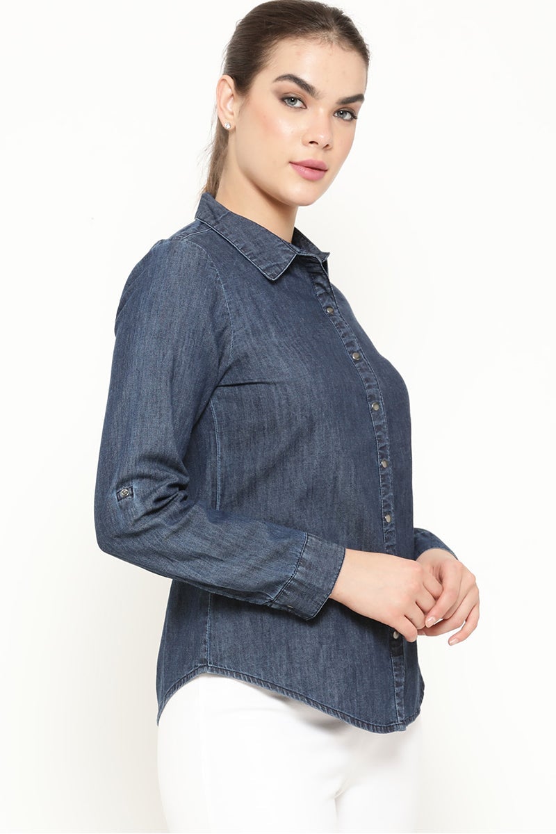 Gipsy Indigo Blue Solid Cotton Shirt
