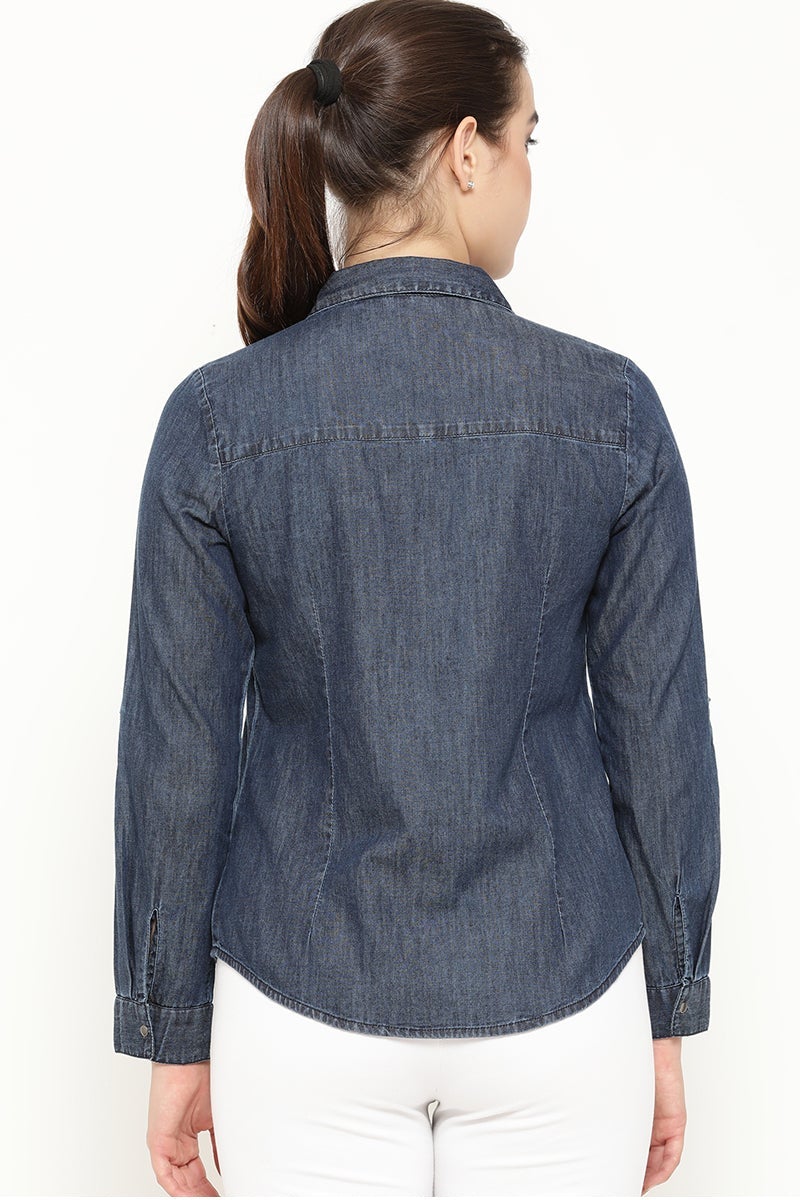 Gipsy Indigo Blue Solid Cotton Shirt