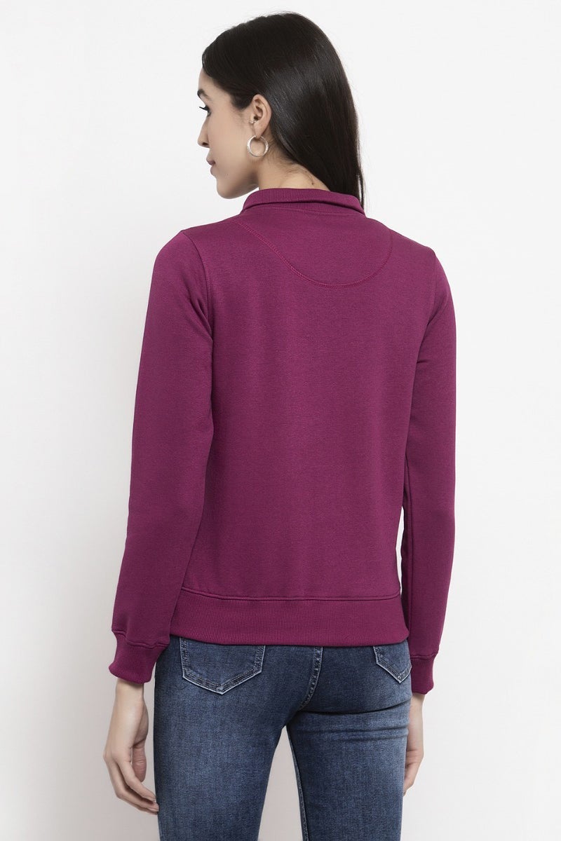 Gipsy Magenta Purple Self Design Poly Cotton Sweatshirt