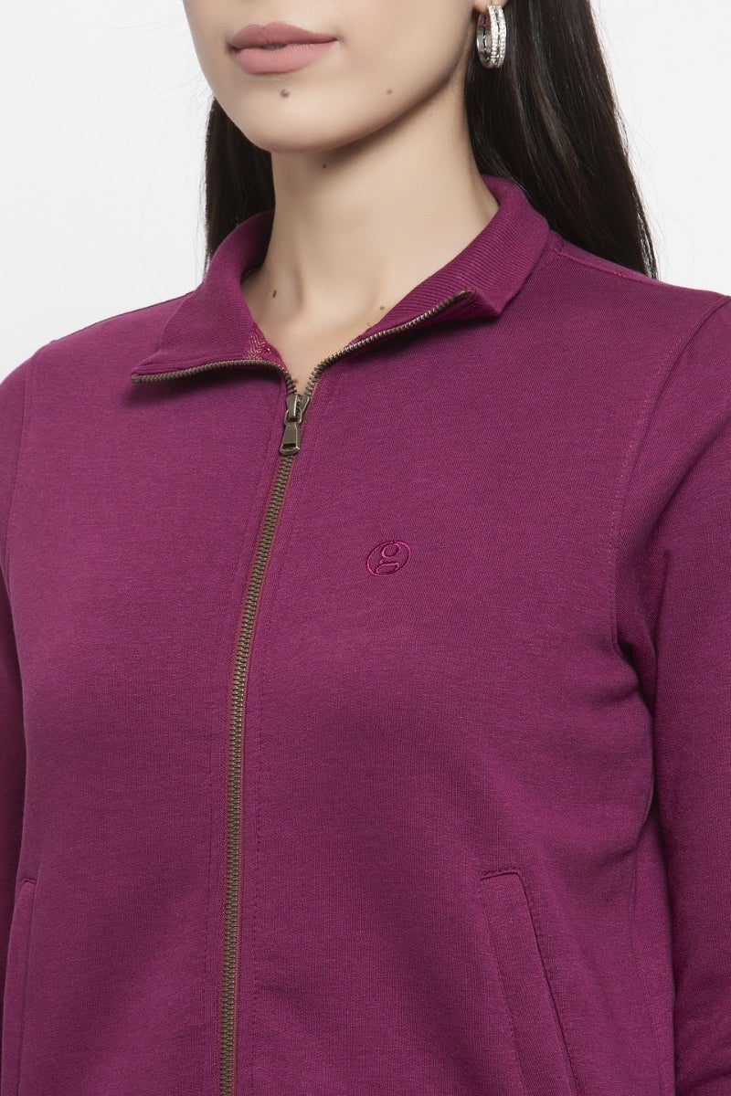 Gipsy Magenta Purple Self Design Poly Cotton Sweatshirt