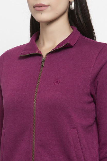 Gipsy Magenta Purple Self Design Poly Cotton Sweatshirt