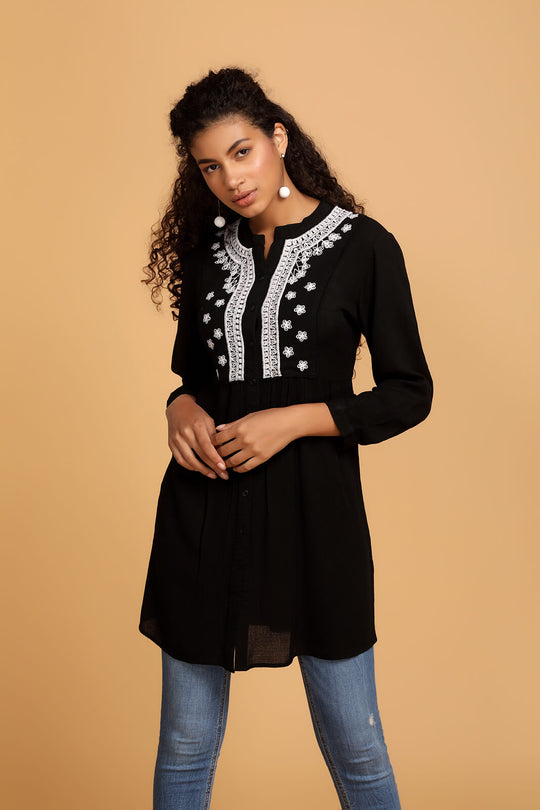 Gipsy Black Poly Rayon Crepe Tunic