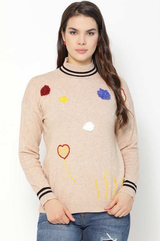 Gipsy Beige Embellished Acrylic Sweater
