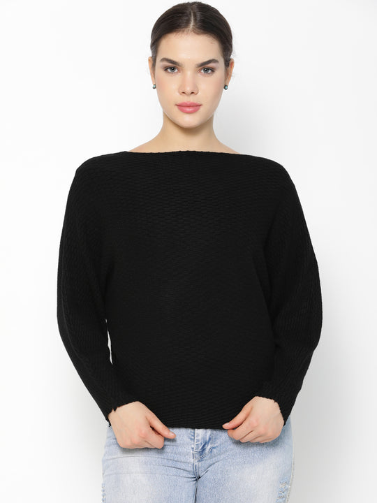 Gipsy Black Solid Acrylic Sweater