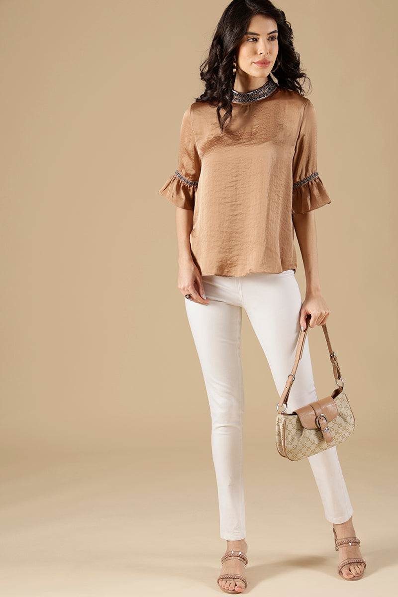 Gipsy Golden Beige Satin Blouse