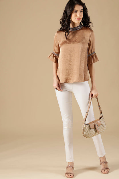 Gipsy Golden Beige Satin Blouse