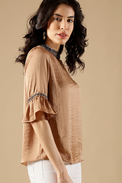 Gipsy Golden Beige Satin Blouse