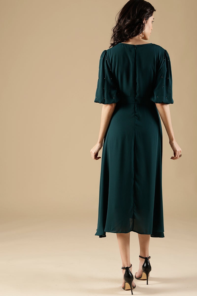 Bottle Green Regular Fit Poleyster Dress