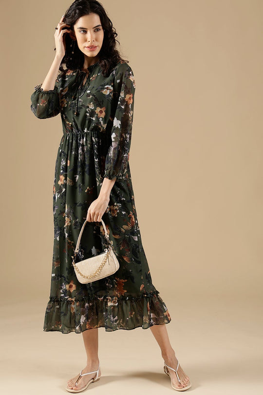 Olive Regular Fit Georgette Dress