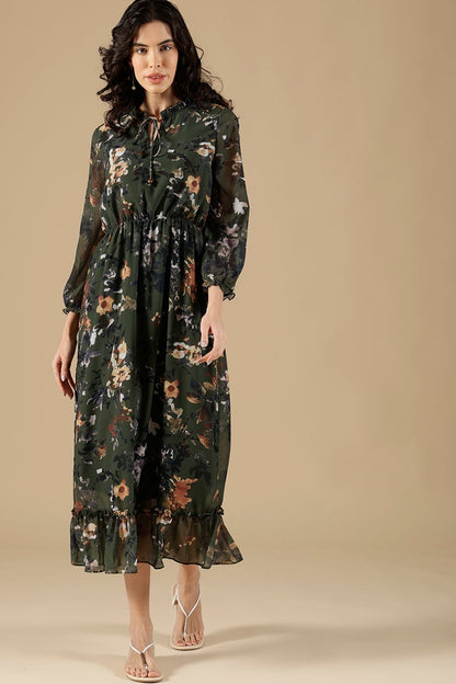 Olive Regular Fit Georgette Dress