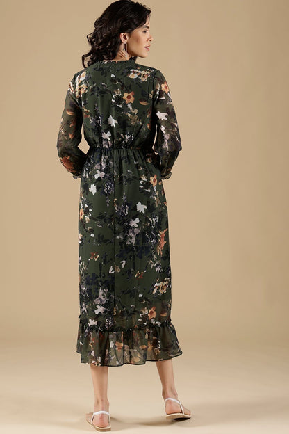 Olive Regular Fit Georgette Dress
