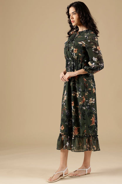 Olive Regular Fit Georgette Dress