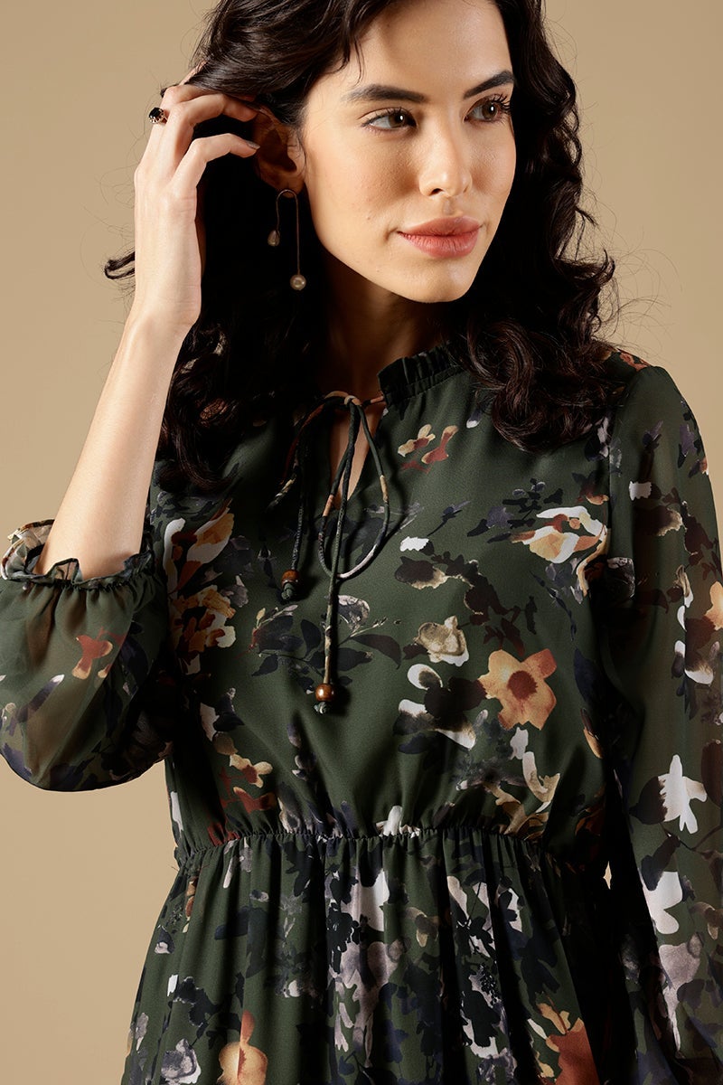 Olive Regular Fit Georgette Dress