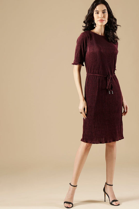 Wine Regular Fit Poleyster Dress