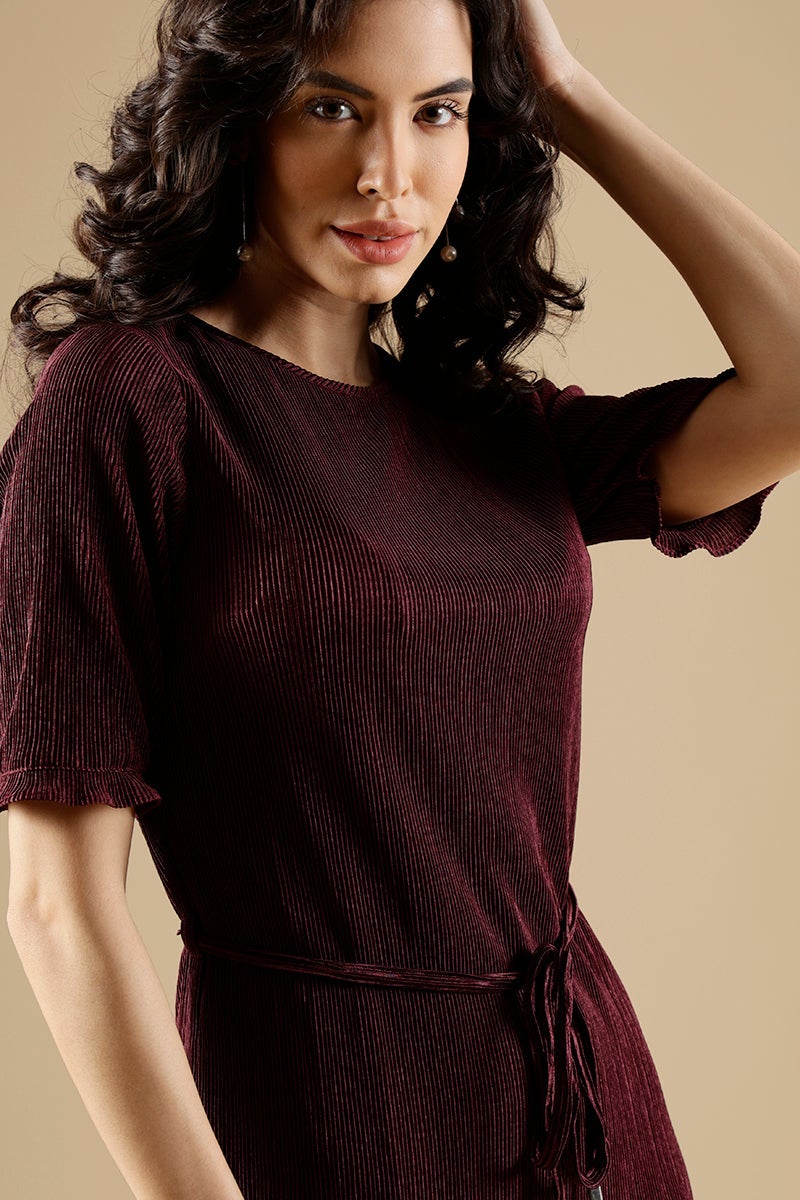 Wine Regular Fit Poleyster Dress