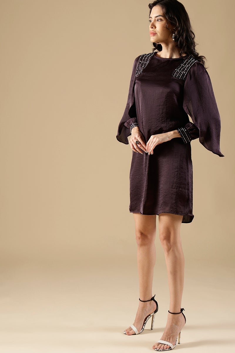 Dark Purple Regular Fit Satin Dress