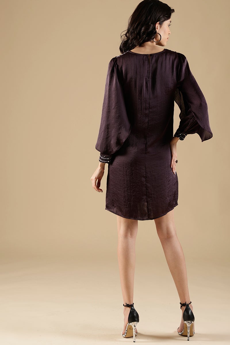 Dark Purple Regular Fit Satin Dress