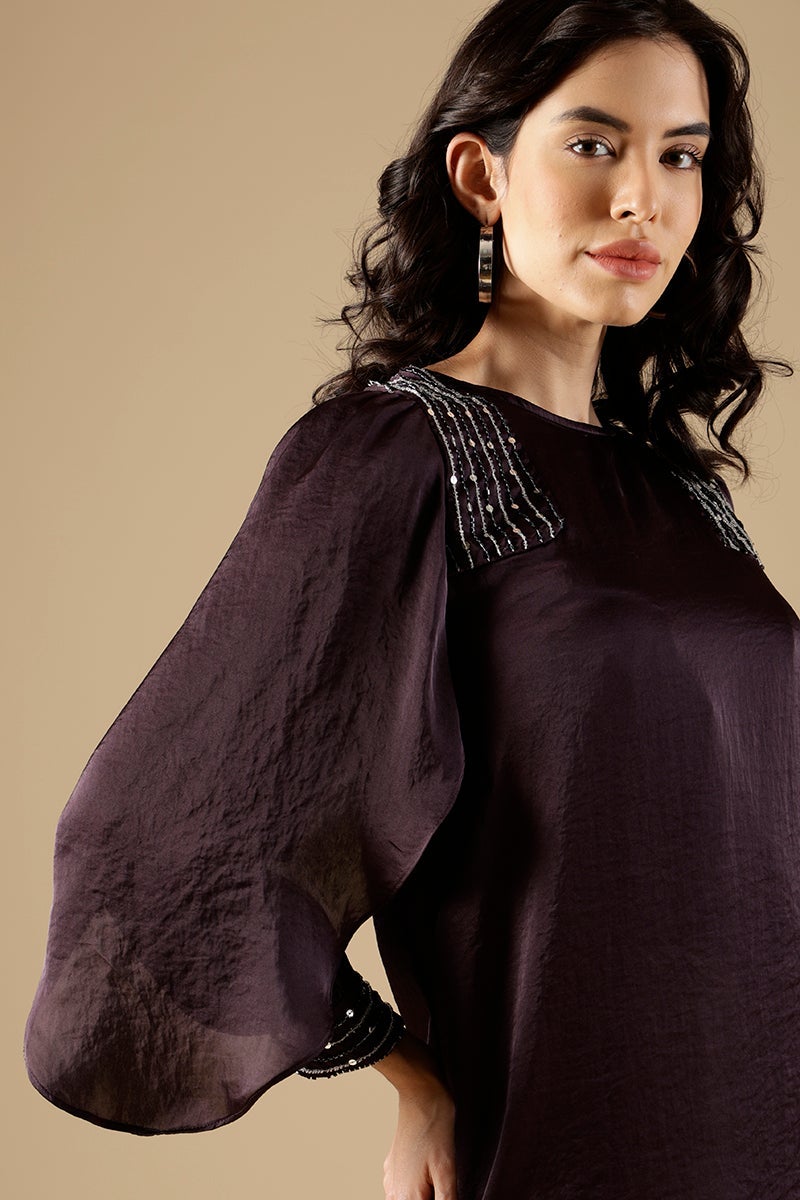 Dark Purple Regular Fit Satin Dress