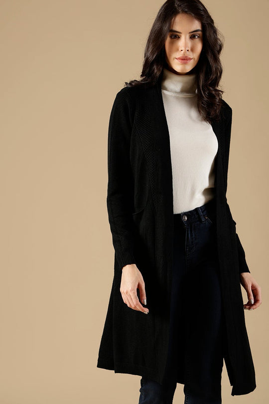 Black Regular Fit Acrylic Long Cardigan