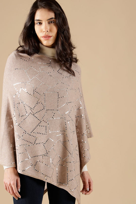 Khaki Regular Fit Acrylic Poncho