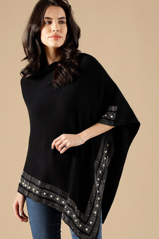 Black Regular Fit Acrylic Poncho