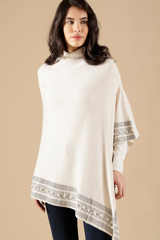 Cream Regular Fit Acrylic Poncho