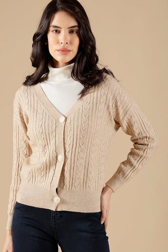 Khaki Regular Fit Acrylic Sweaters