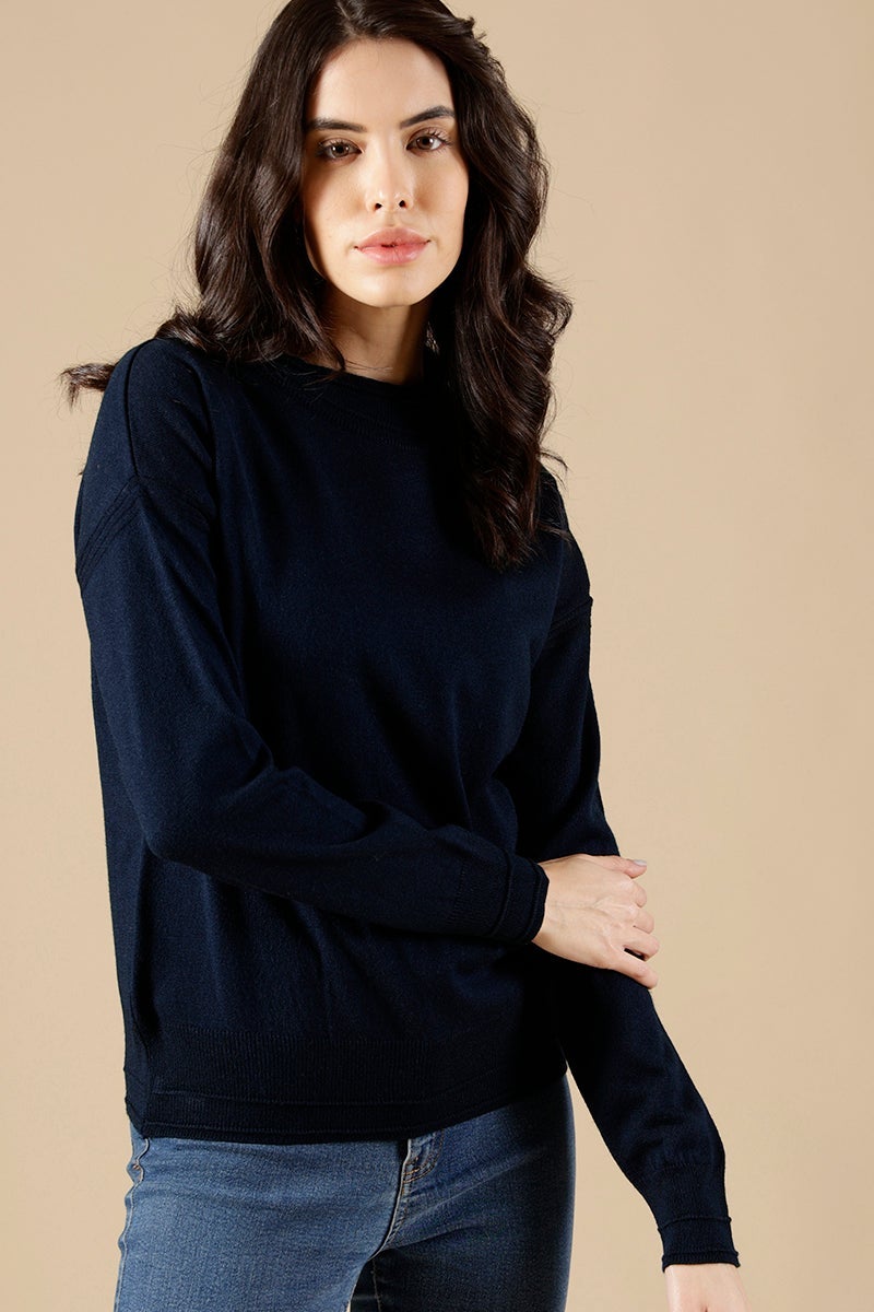 Navy Regular Fit Acrylic Sweaters