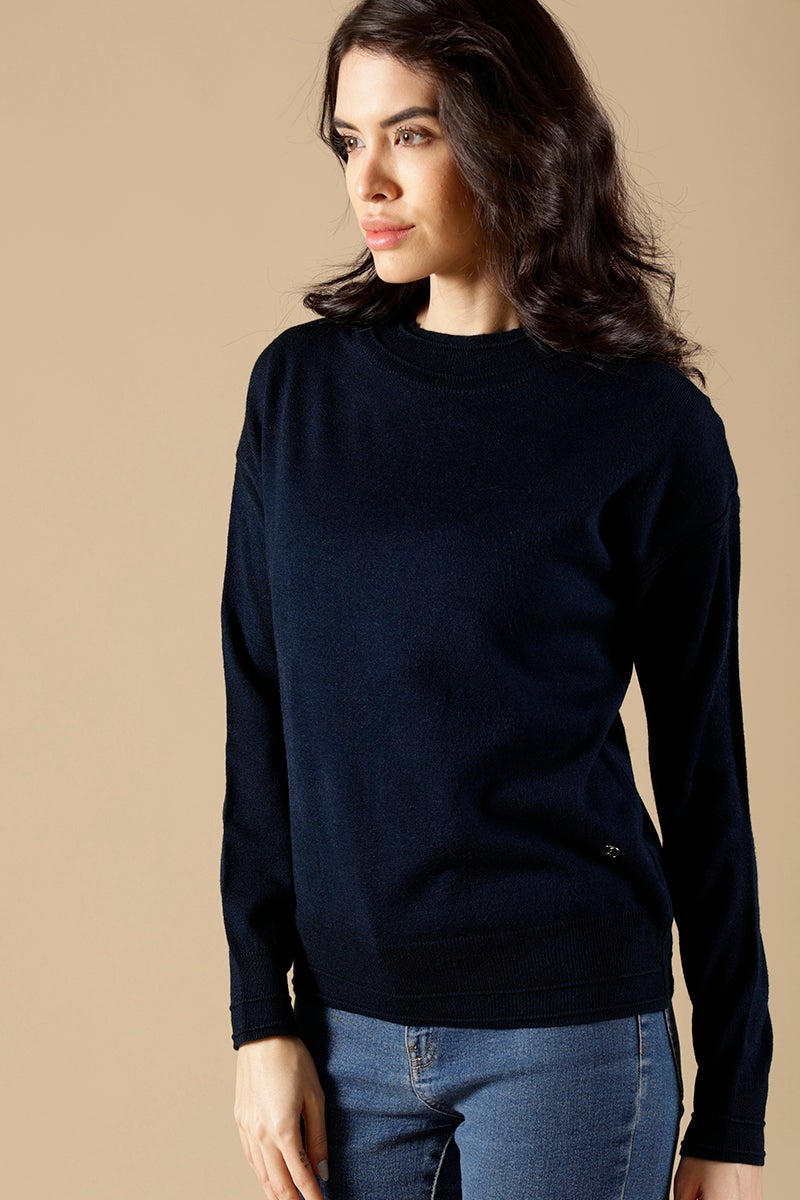 Navy Regular Fit Acrylic Sweaters