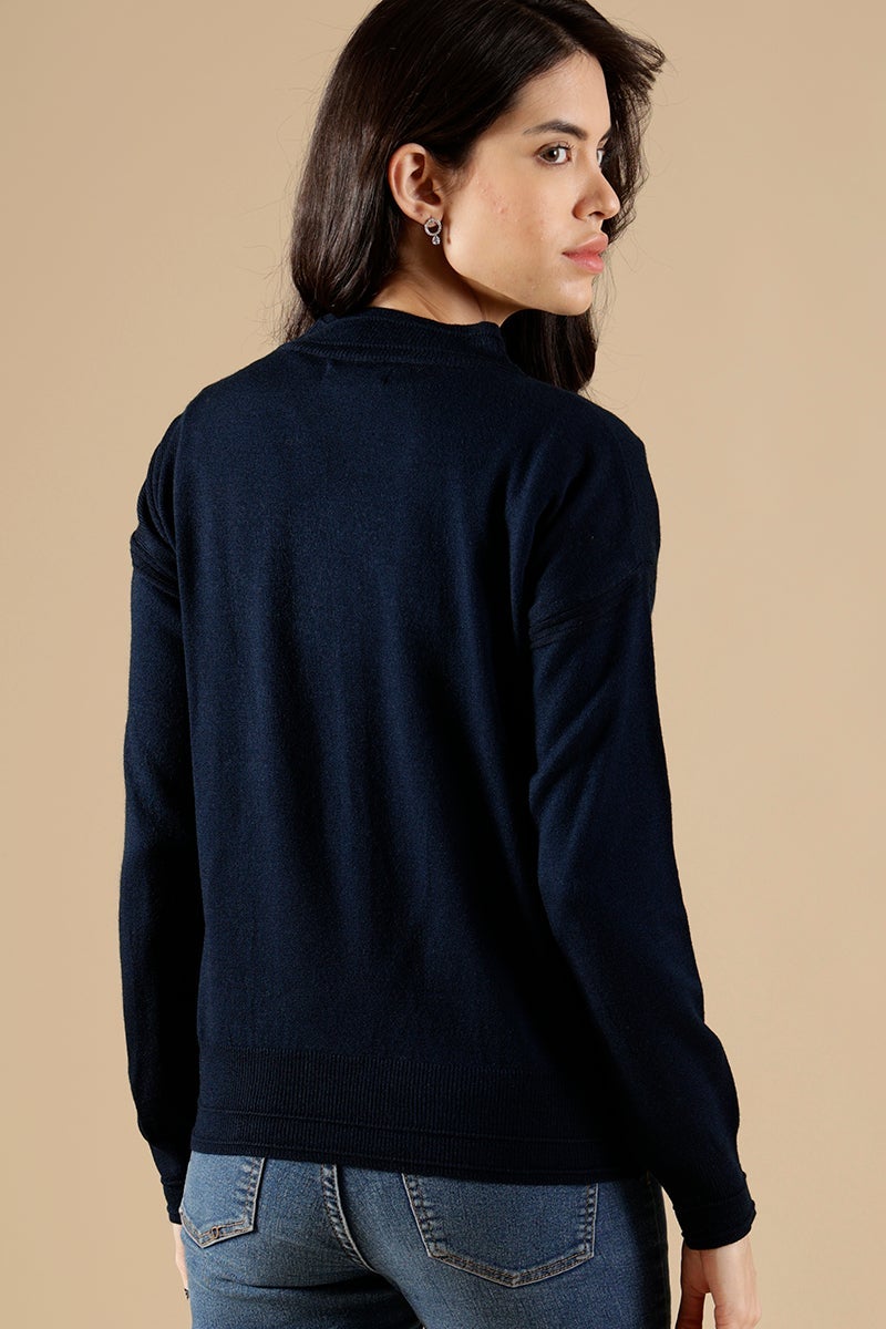 Navy Regular Fit Acrylic Sweaters
