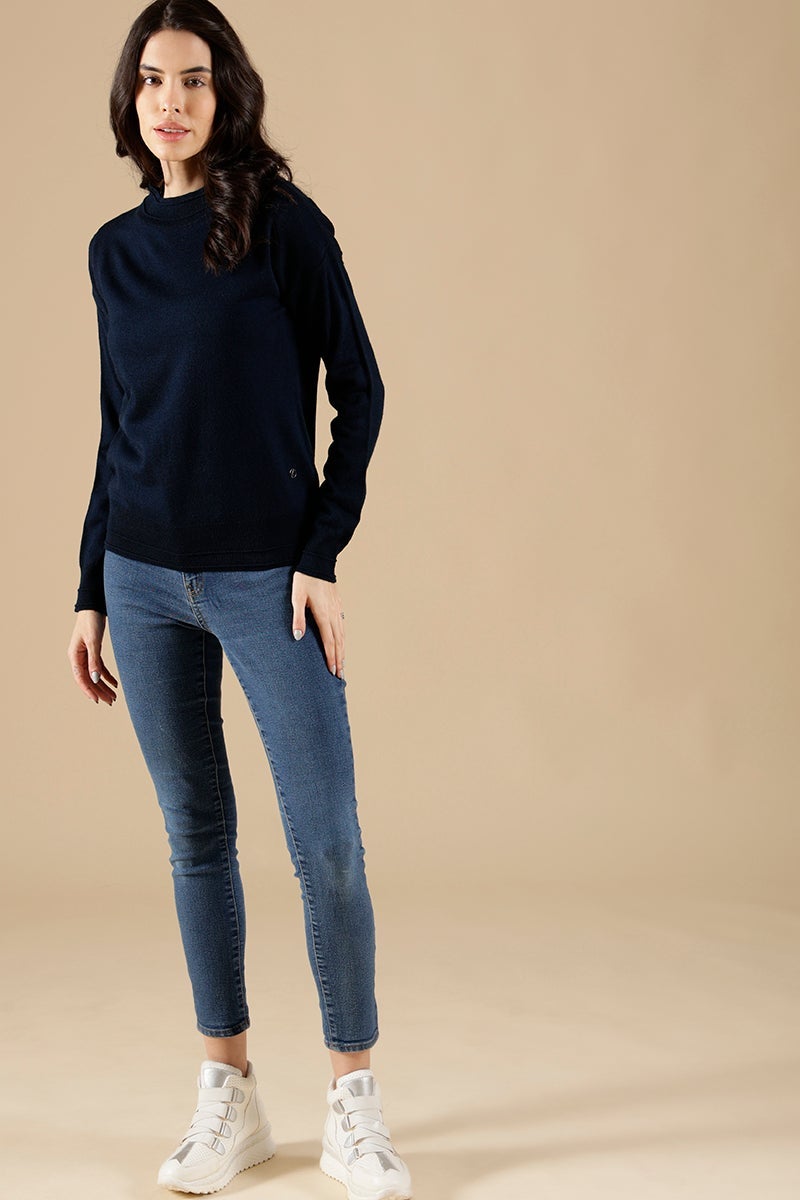 Navy Regular Fit Acrylic Sweaters