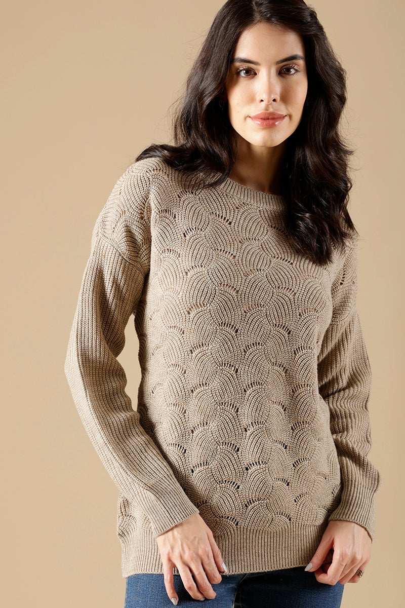 Beige Regular Fit Acrylic Sweaters