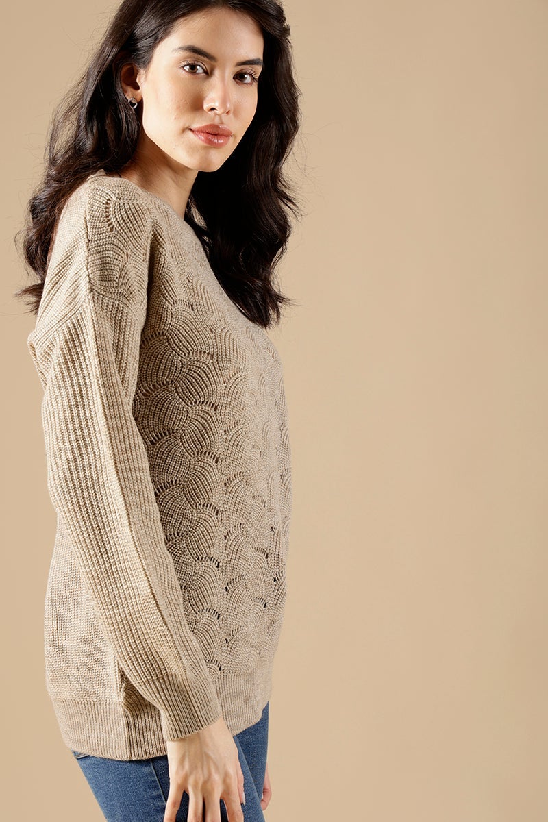 Beige Regular Fit Acrylic Sweaters