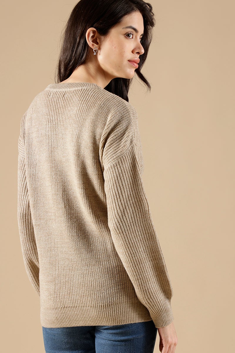 Beige Regular Fit Acrylic Sweaters