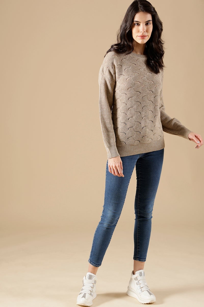 Beige Regular Fit Acrylic Sweaters