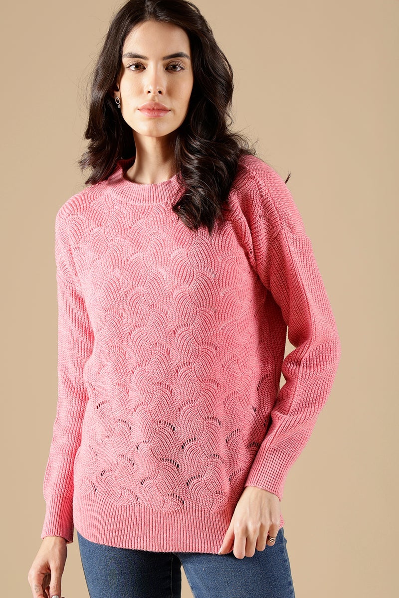 Peach Regular Fit Acrylic Sweaters
