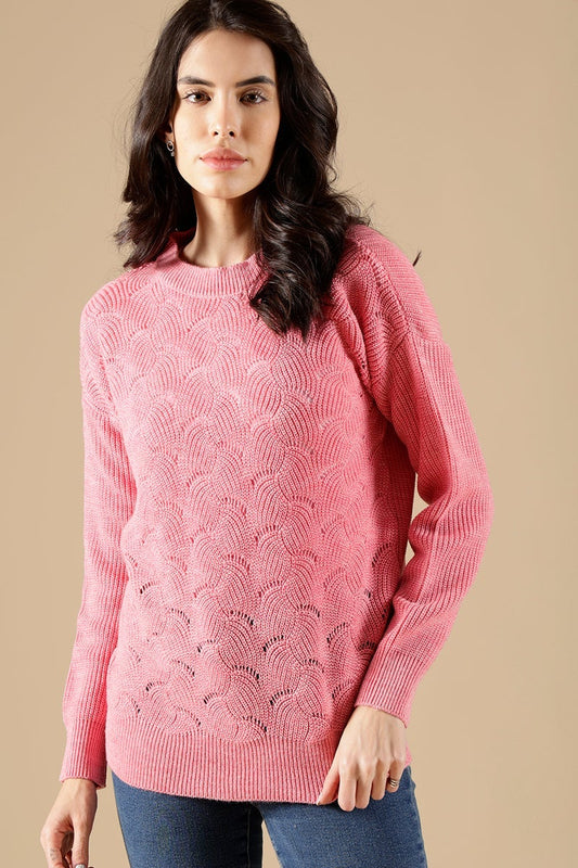 Peach Regular Fit Acrylic Sweaters