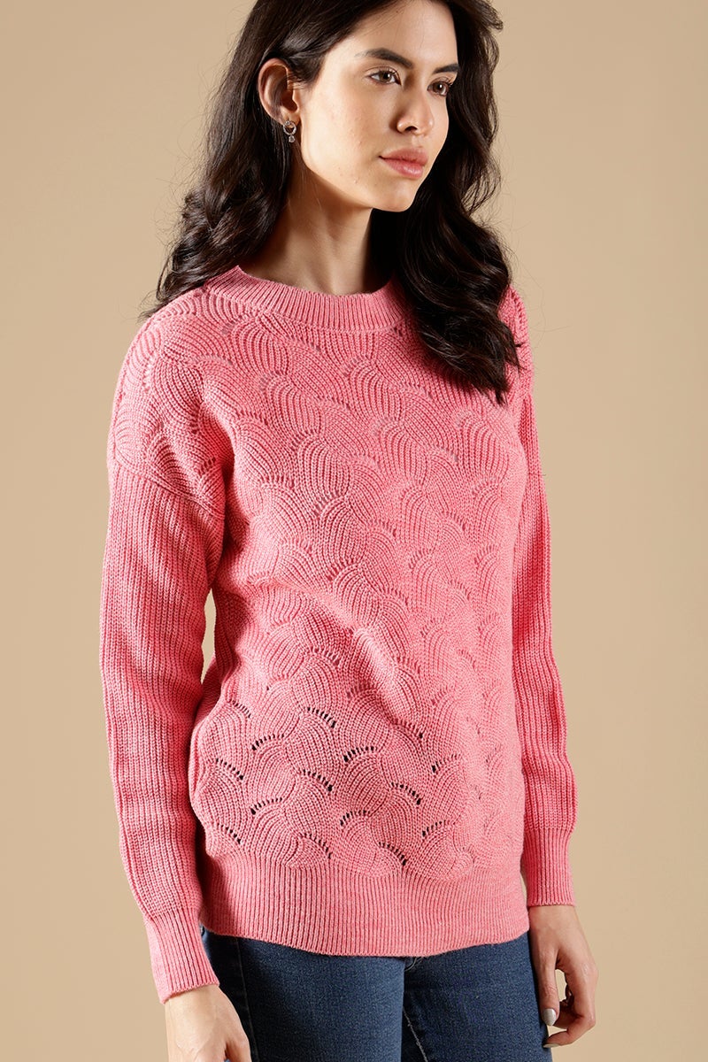 Peach Regular Fit Acrylic Sweaters