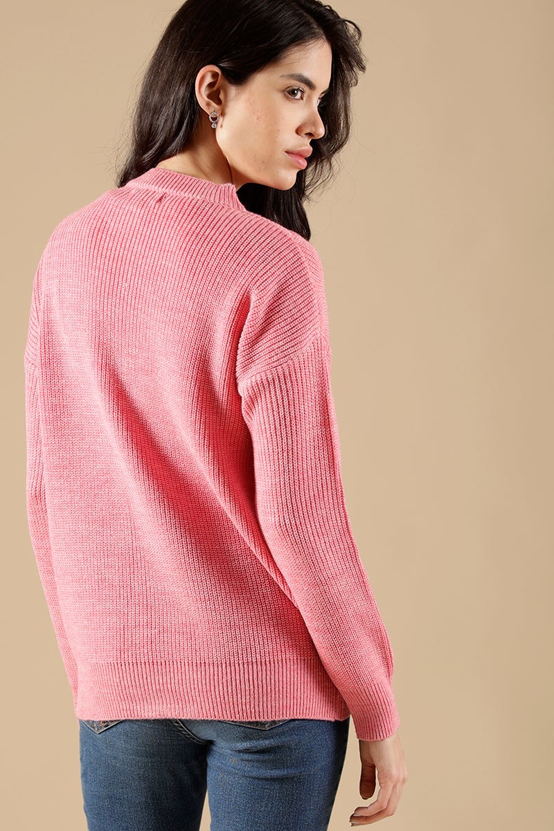 Peach Regular Fit Acrylic Sweaters