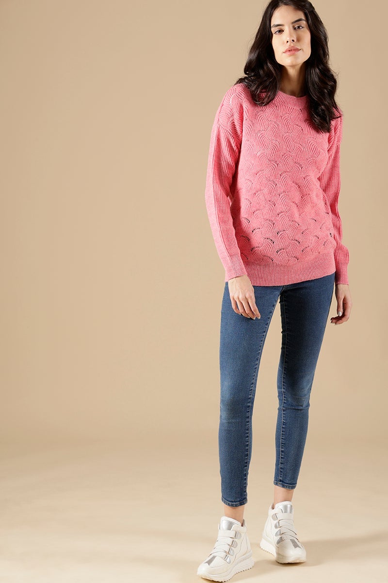 Peach Regular Fit Acrylic Sweaters